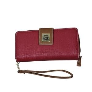Stone Mountain Red Gold Cornell Large Zip Around Faux Leather Wallet Wristlet